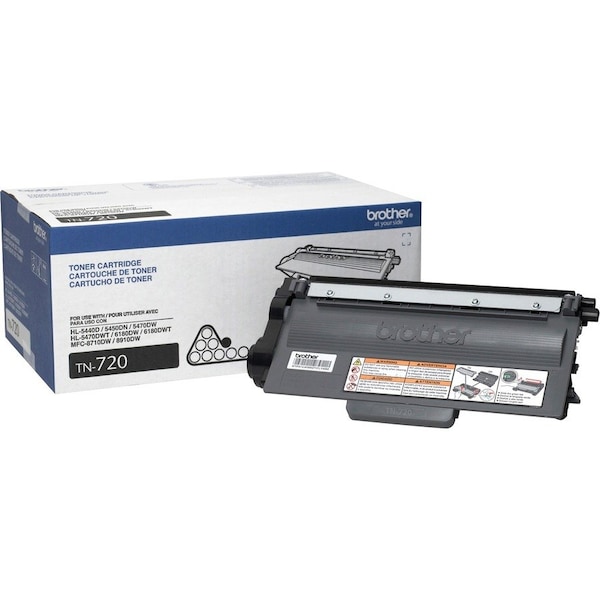 Brother Genuine TN720 Mono Laser Black Toner Cartridge - Monochrome Toner - Laser - Black - 1 Each TN720 - main