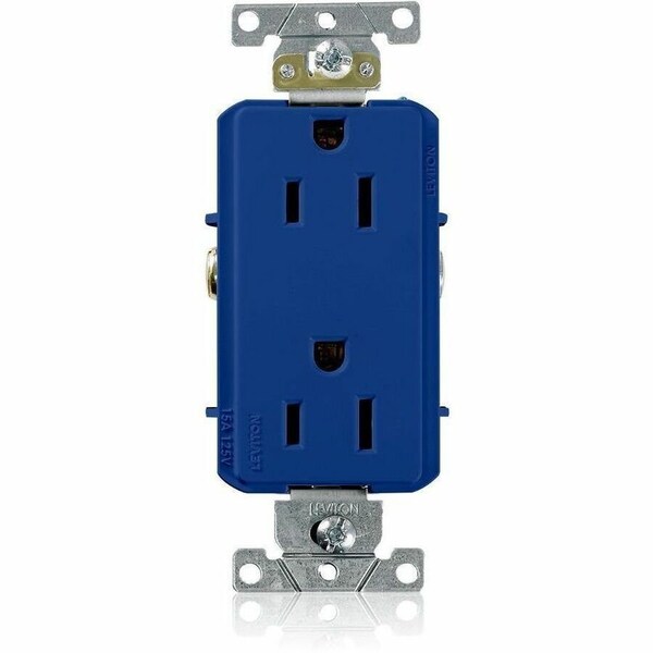 Leviton Duplex Straight Blade Receptacle, 5-15R, 15 A, 125V AC, 2 Pole, 3 Wire, Flush Mount, Grounded 16252-BU - main