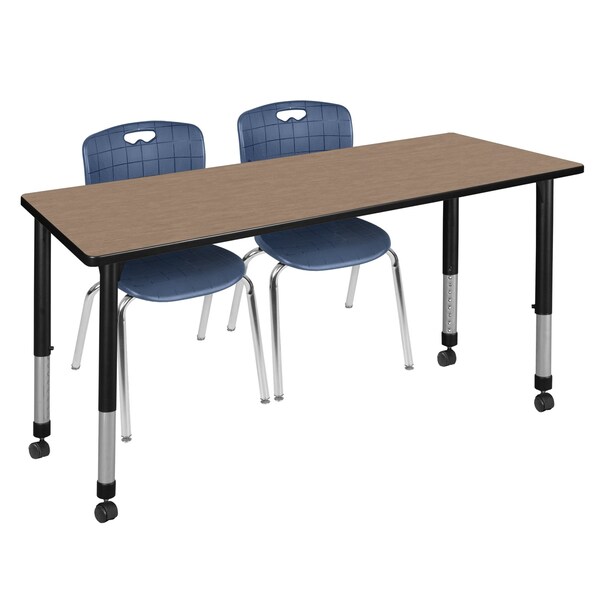 Regency Kee Mobile Adjustable Classroom Table W/ 2 Andy Mobile Chairs, 66 in W, 24 in L, Noble Oak MT6624NOAPCBK40NV - main