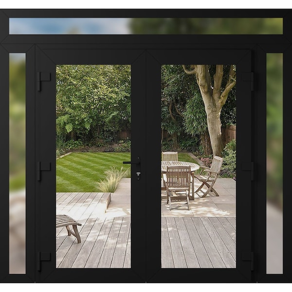 Vdomdoors Front Exterior Prehung Metal-Plastic Double Doors Clear Glass / MANUX 8666 Matte Black / Office Com MANUX8666DEXD-BLK-W14+72+14xH80+16-RH-I - main