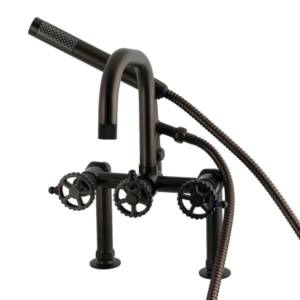 Kingston Brass 7" Center Deck-Mount Clawfoot Tub Faucet with Hand Shower, Oil Rubbed Bronze AE6005CG - main
