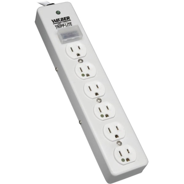 Tripp Lite Outlet Strip, Surge, Hospital Grade, 6 5-15R-HG, 5-15P-HG, 15 ft., White SPS-615-HG - main
