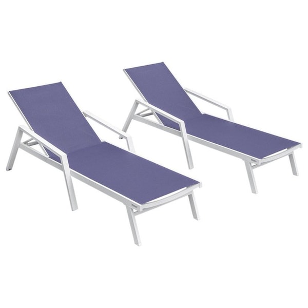 Leisuremod Marlin Patio Chaise Lounge Chair with Armrests in White Aluminum Frame, Navy Blue, 2PK MLAW-77NBU2 - main
