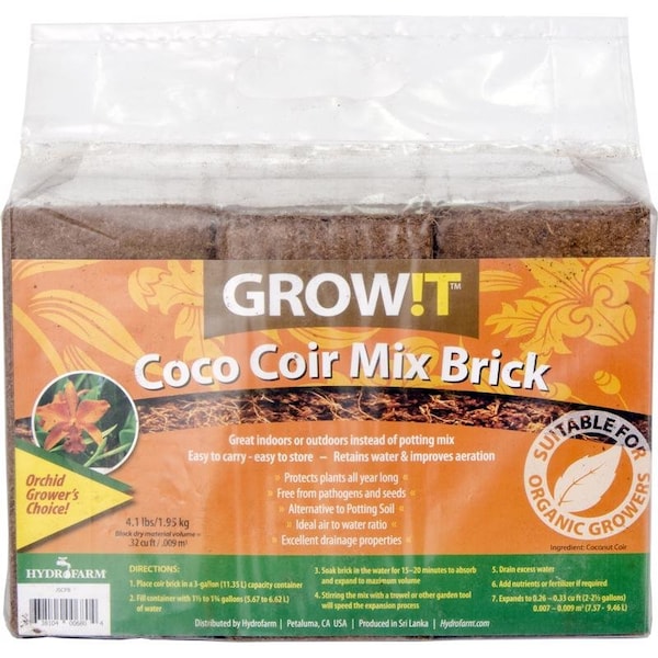 Growit Organic All Purpose Coco Coir Mix Brick 0.32 cu ft JSCPB - main