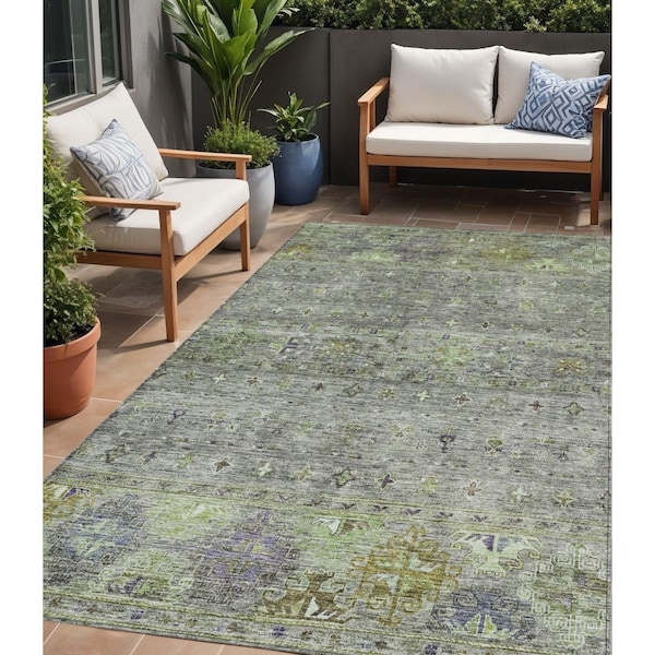 Homeroots 5' X 8' Sage And Gray Floral Washable Indoor Outdoor Area Rug 606219 - main