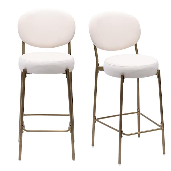 Homeroots Set of Two 29" White and Gold Velvet and Metal Low Back Bar Height Bar Chairs, 2PK 719631 - main