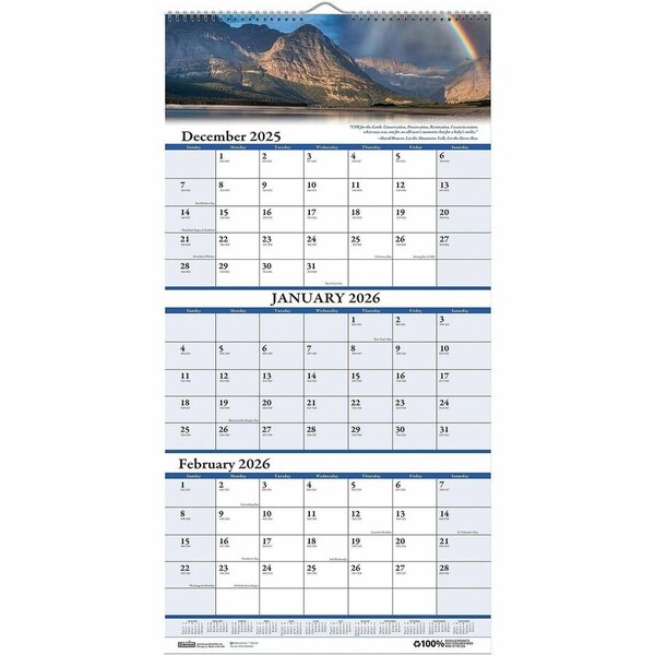 House Of Doolittle 3 Month Scenic Wall Calendar, 12.25'' x 27'', December 2024 - January 2026 3638 - main
