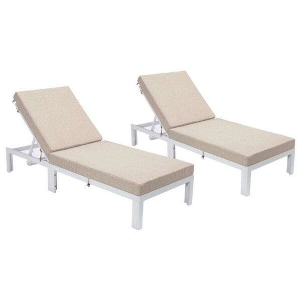 Leisuremod Chelsea Modern Outdoor White Chaise Lounge Chair With Beige Cushions CLW-77BG2 - main
