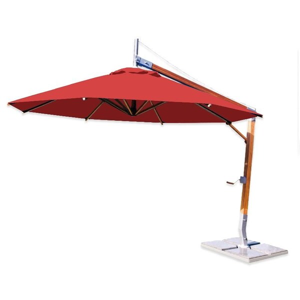 Bambrella 10' Round Bamboo Cantilever Umbrella with Red Canopy and 297lb Granite Base System 3.0m R-SW-S-R-BS - main