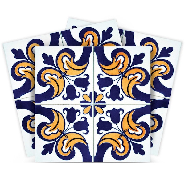 Homeroots 7" X 7" Blue Mikos Removable Peel and Stick Tiles 400248 - main