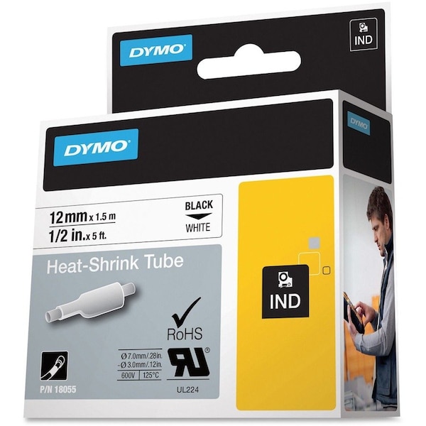 Dymo Heat Shrink Label, 3:1 I.D. Shrink Ratio, White, 5 ft 18055 - main