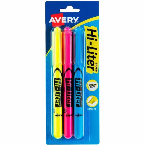 Avery Hi-Liter Pen-Style Highlighters, Sm, PK3 25860 - main