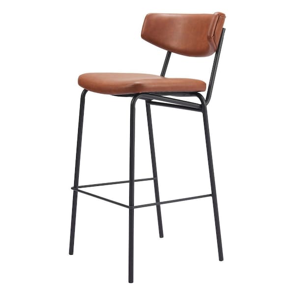 Homeroots Set of Two 26" Brown And Black Faux Leather And Steel Counter Height Bar Chairs 555705 - main