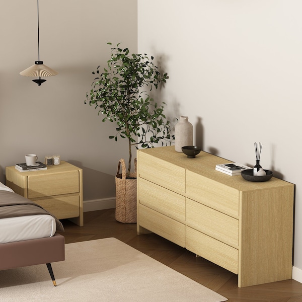 Manhattan Comfort Linda 2-Piece Dresser and Nightstand in Natural Oak BR1658-2 - main