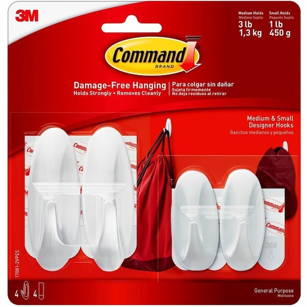 3M Command Medium Plastic Designer Hooks 3.15 in. L 4 pk 17081-2VPES - main