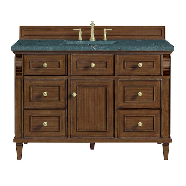 James Martin Vanities Lorelai 48'' S Vanity, Mid-Century Walnut w/ Parisien Bleu Silestone Top w/ Wireless Charger 424-V48-WLT-FPBL - main