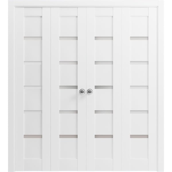 Sartodoors Sliding Closet Double Bi-fold Doors White Solid Core Modern Interior QUADRO4117DBF-WS-96 x 96 (4* 24x96) - main