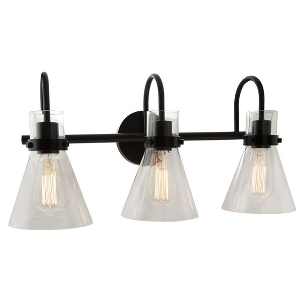 Boston Harbor Three Light Vanity Fixture, 120 V, 60 W, 3-Lamp, Metal Fixture, Black Fixture, Matte Fixture D2021022 - main
