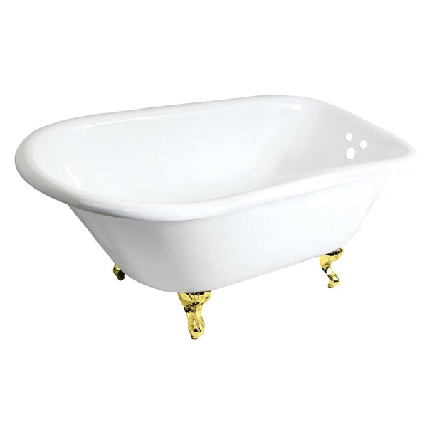 Kingston Brass 48" Cast Iron Classic Flat-Rim Roll Top Clawfoot Tub, 3-3/8" Wall Drillings, White/Polished Brass VCT3D483018NT2 - main