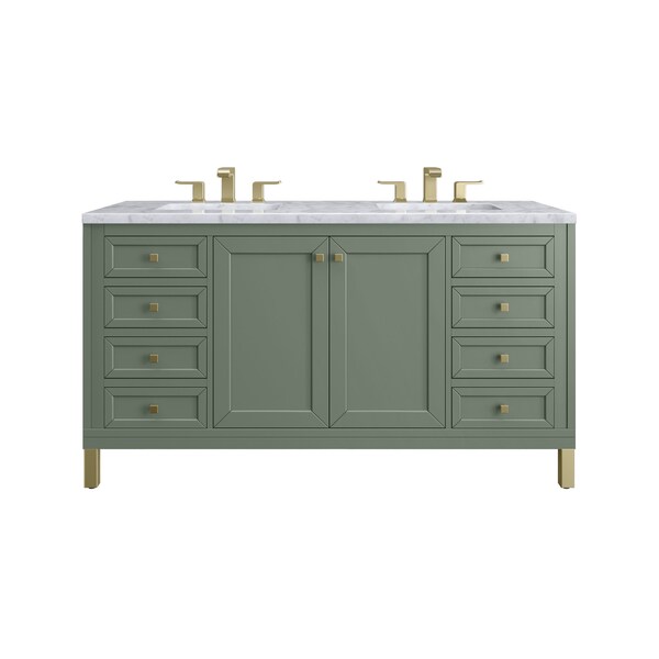James Martin Vanities Chicago 60 in. Double Vanity, Smokey Celadon, w/ 3 CM Carrara Marble Top 503-V60D-SC-3CAR - main