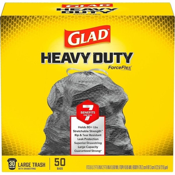 Glad 30 gal Trash Bags, L, 0.90 mil (23 Micron), Black, 50 PK CLO78997 - main