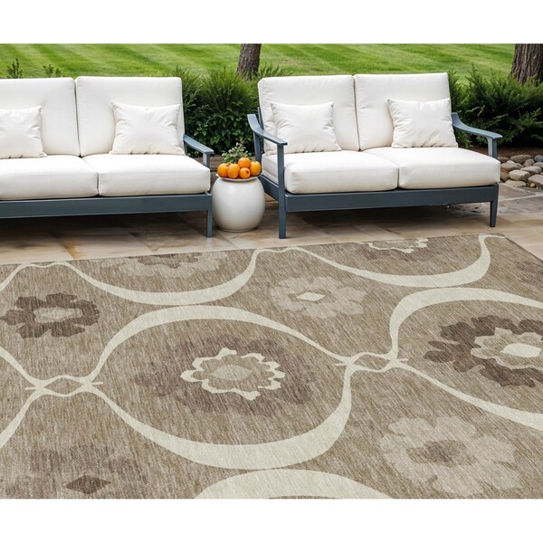 Homeroots 10' X 14' Taupe Brown And Ivory Medallion Washable Indoor Outdoor Area Rug 589655 - main