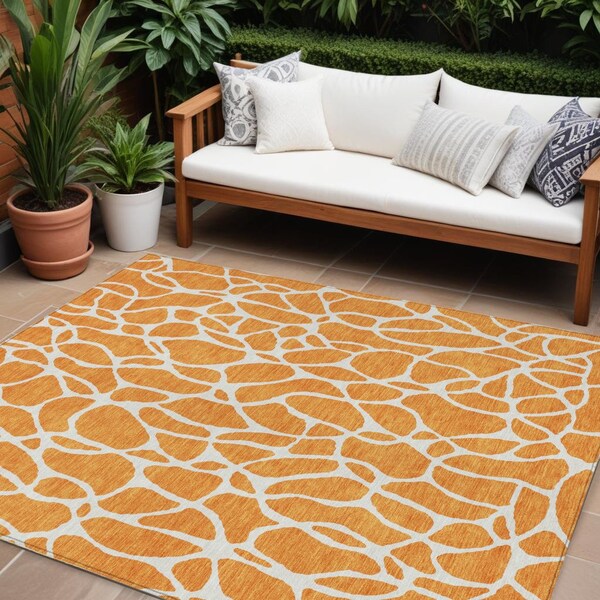 Homeroots 9' X 12' Orange And Ivory Geometric Washable Indoor Outdoor Area Rug 599302 - main