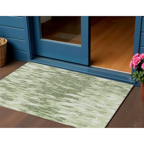 Homeroots 3' X 5' Green And Ivory Abstract Washable Indoor Outdoor Area Rug 612653 - main
