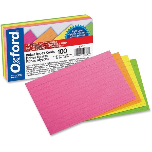 Tops Business Forms Oxford, Ruled Index Cards, 3 X 5, Glow Green/yellow, Orange/pink, 100PK 40279 - main