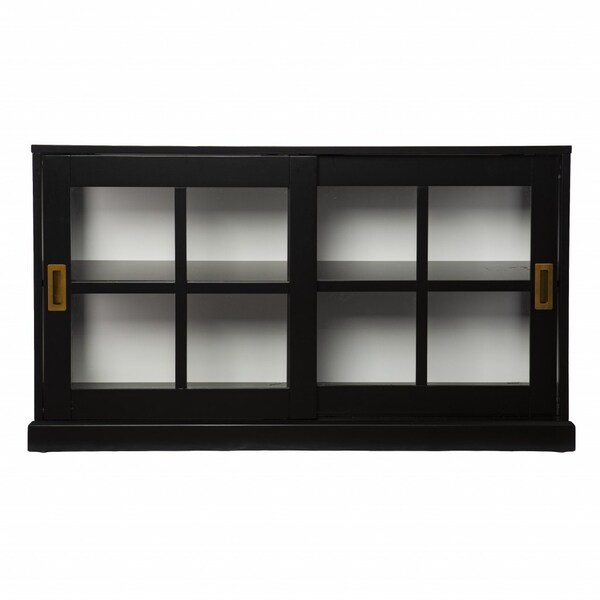 Homeroots 48in Black Sideboard with Two Glass Sliding Doors 401668 - main