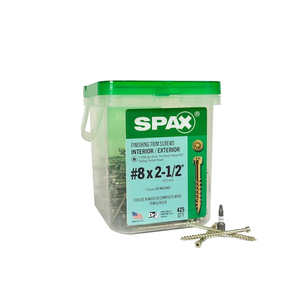 Spax #8 x 2-1/2 in Exterior / Interior Finish Partial Thread Powertrim Trim Head T-Star Plus Pail, 425PK 3231870400608 - main