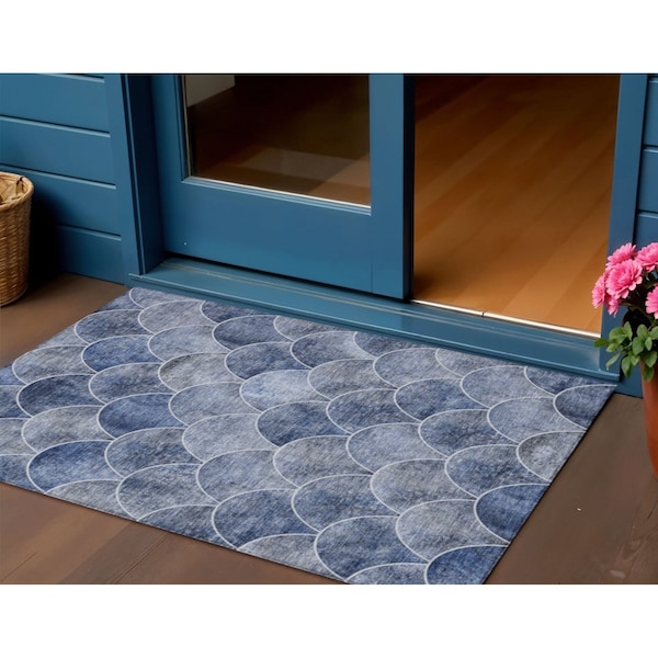 Homeroots 3' X 5' Denim Blue And Gray Abstract Washable Indoor Outdoor Area Rug 577661 - main