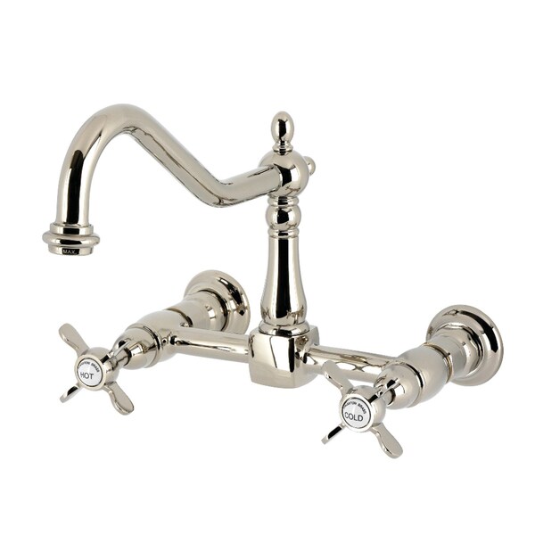 Kingston Brass Two-Handle Wall Mount Bridge Kitchen Faucet, Polished Nickel KS1246BEX - main