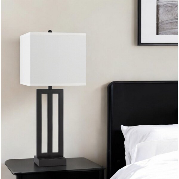Homeroots 30" Black Metal USB Table Lamp With White Shade 524766 - main