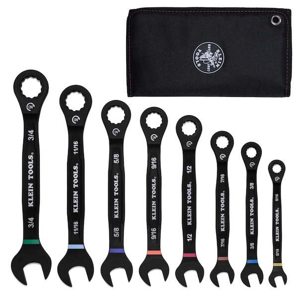 Klein Tools Ratcheting Wrench Set, 90-Tooth, SAE, 8PC 69408G - main