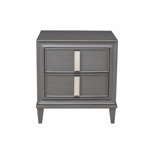 Homeroots 29" Dark Gray Solid Wood and Wood Two Drawer Nightstand 399260 - main