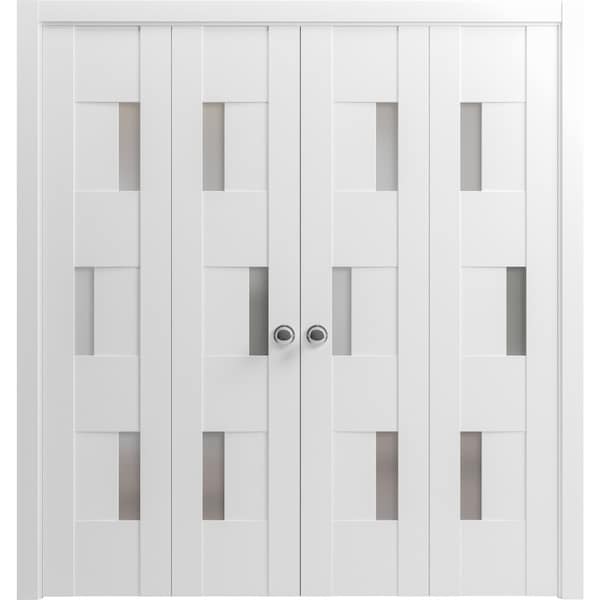 Vdomdoors Sliding Closet Double Bi-fold Doors White Solid Core Modern Interior SETE6933DBF-WS-96 x 80 (4* 24x80) - main