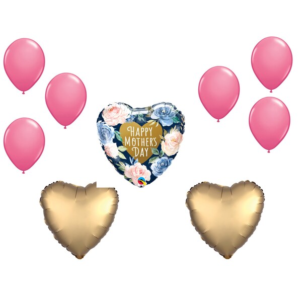 Loonballoon Mother's Day Theme Balloon Set, Standard Size Heart Shape 18 inch MOTHER'S DAY PINK BLUE ROSES 21545-Q-U - main
