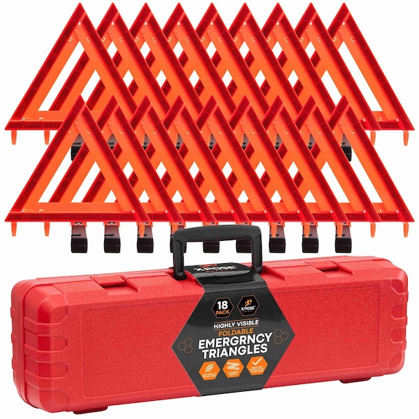 Xpose Safety 18 Sets Warning Triangle DOT Approved 3PK, Reflective Warning Road Safety Triangle Kit, 18PK WTR-3-18-X - main