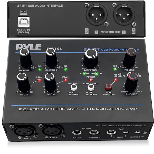 Pyle Professional USB Audio Interface with MIC, Guitar, AUX Stereo Inputs, Phone/Monitor Outputs, Ideal PMUX6 - main