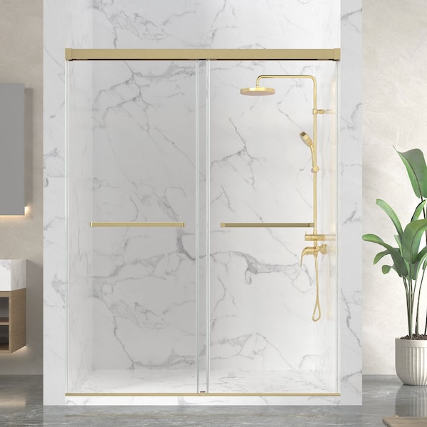 Anzzi 76 in. x 44-48in. Frameless Sliding Shower Door in Brushed Gold , 3/8in 10mm Tempered Clear Glass SD-AZ21-01BG - main