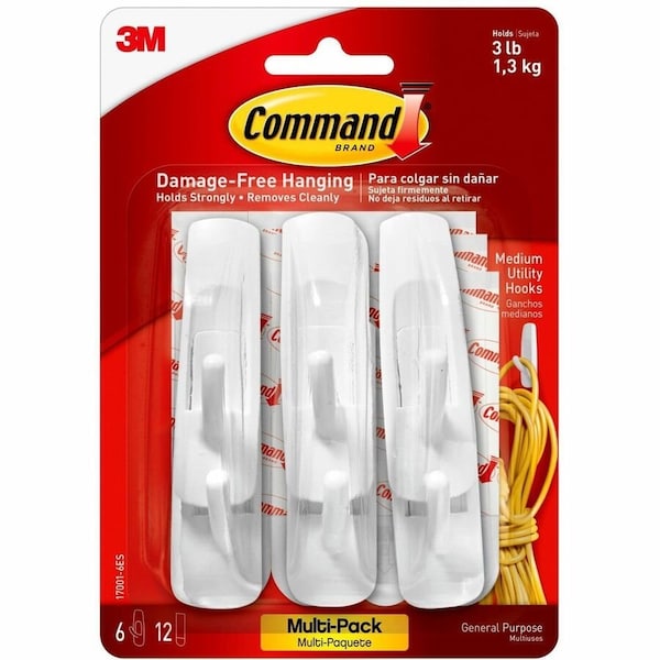 Command Medium Utility Hook Value Pack, White, 6PK MMM170016ES - main