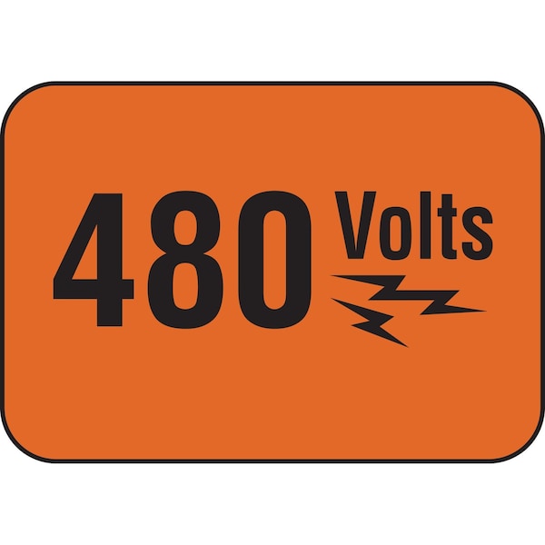 Brady 480 VOLTS Sign, 3.5in H x 5in W x 0.006in D, Black on Orange 20935 - main