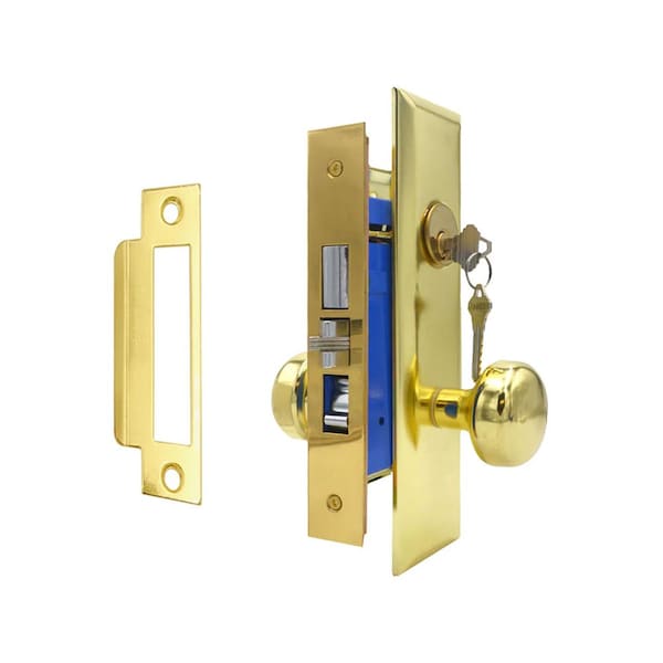 Ecs Hardware Durable Heavy Duty Mortise Knob Lock US3 Polished Brass, 2-3/4 in Larger Backset, Left Handed ECSH-ML234-PB-SC1-LH - main