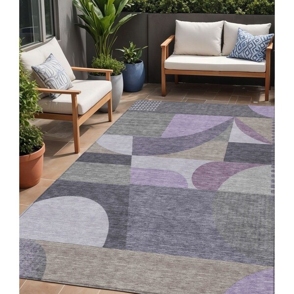 Homeroots 5' X 8' Purple Gray And Beige Geometric Washable Indoor Outdoor Area Rug 616737 - main