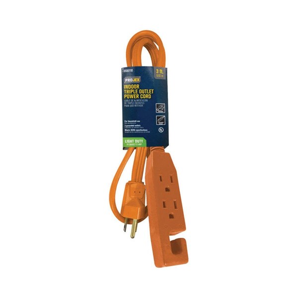 Upgrade Extension Cord, Indoor, 3 Outlets, Orange, PVC, 3 ft UP3325350 - main