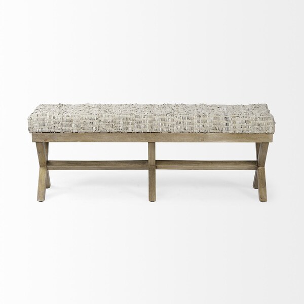 Homeroots 16in Beige and Brown Upholstered Faux Leather Bench 376188 - main