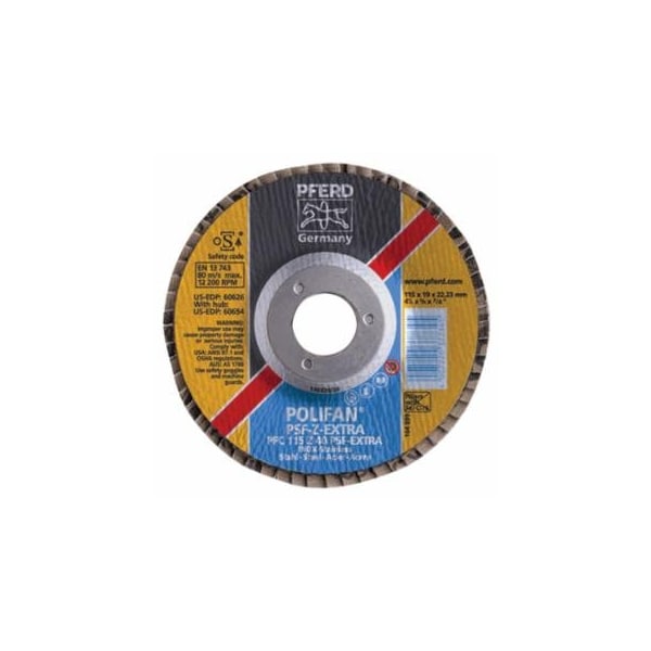 Pferd POLIFAN PSF-EXTRA Flap Discs, 4 1/2 in, 40 Grit, 7/8 in Arbor, 13,300 rpm, 10PK 419-60626 - main