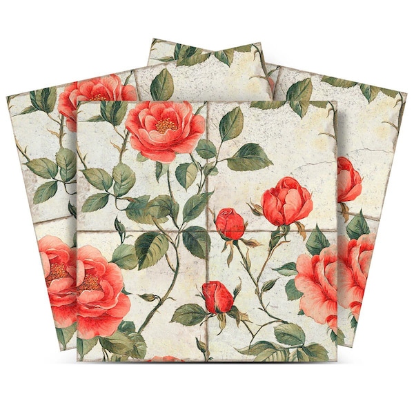 Homeroots 12" x 12" Red And Green Vinyl Arabesque Peel And Stick Removable Tiles 572058 - main