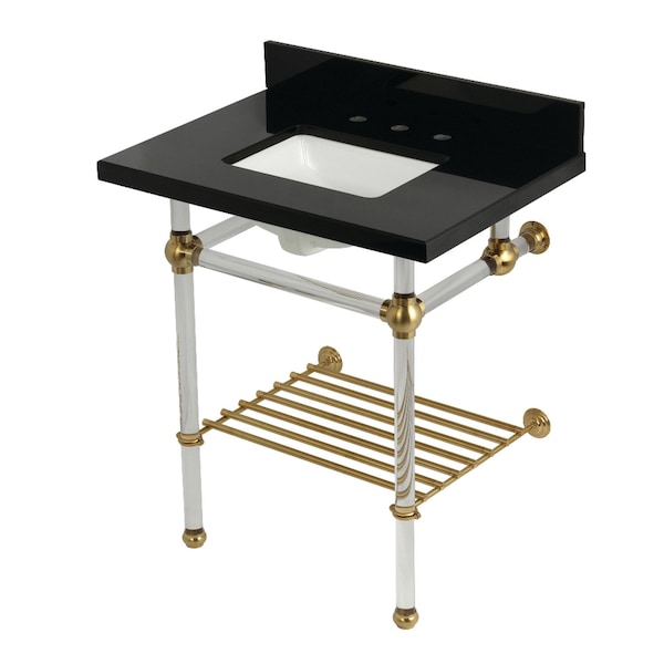 Kingston Brass 30-Inch Black Granite Console Sink with Acrylic Legs and Shelf, 8-Inch, 3-Hole KVPK30KASQB7 - main